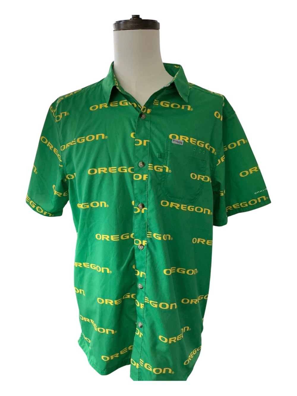Columbia PFG University Of Oregon Ducks Omni Shade Button Up Shirt Men's Sz L